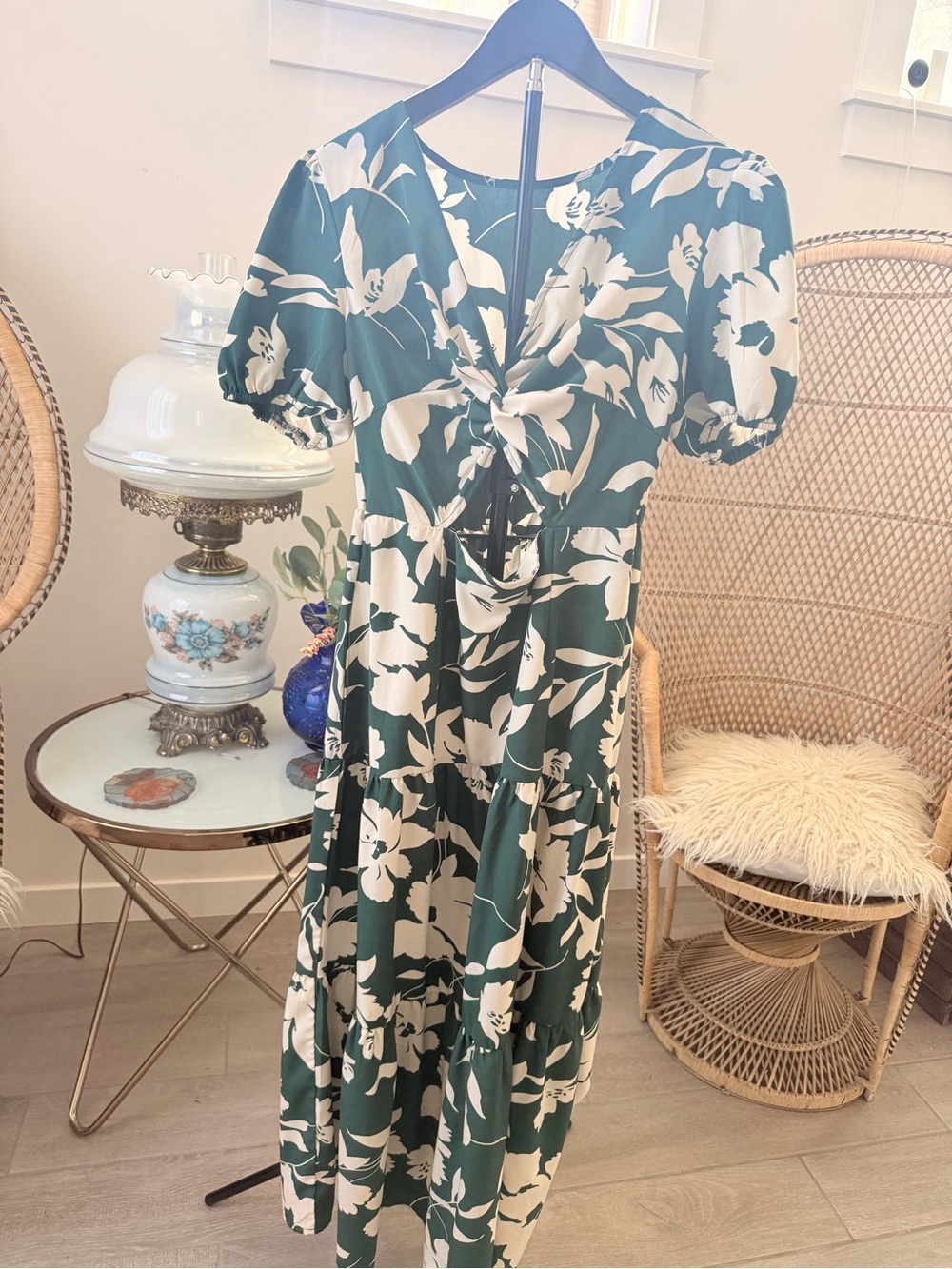 Green & White Floral Midi Dress | Cottagecore Tea Party Dress | Size Medium 🌿🤍 - Picture 2 of 4